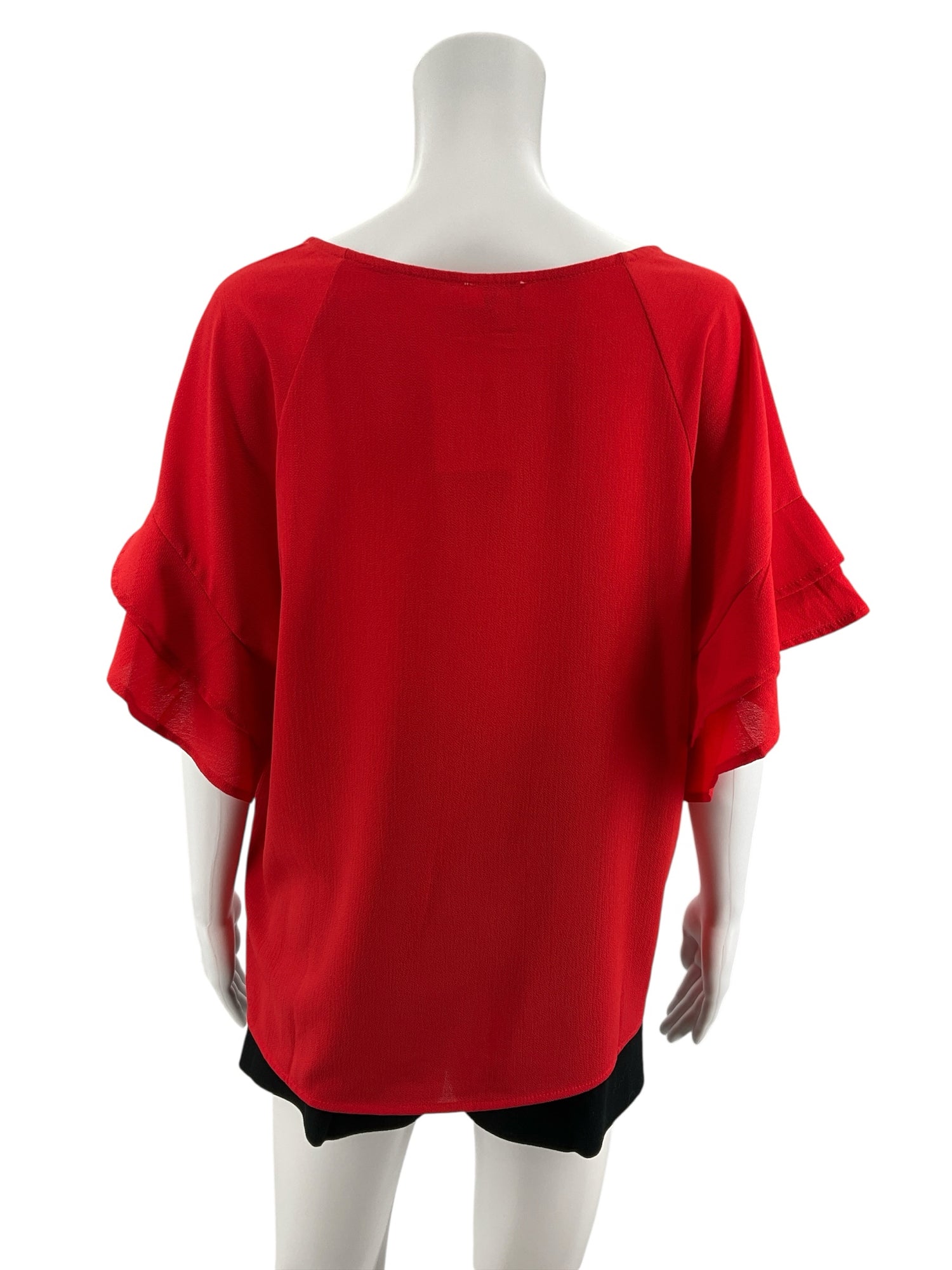 Umgee Red Tiered Flutter Sleeve Blouse Top Size Small