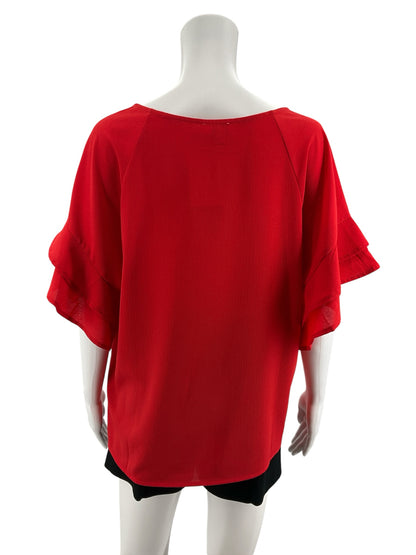 Umgee Red Tiered Flutter Sleeve Blouse Top Size Small