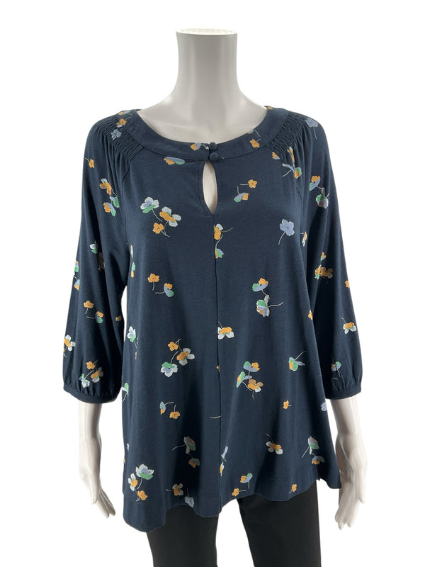 J Jill Navy/Yellow/Green Floral Pre-Owned Ladies Casual Top - Size Small
