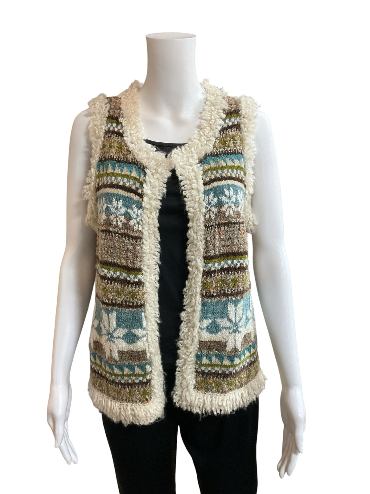 Curio Vintage Fair Isle Fringe Knit Sweater Vest | Size XL | Boho Artsy
