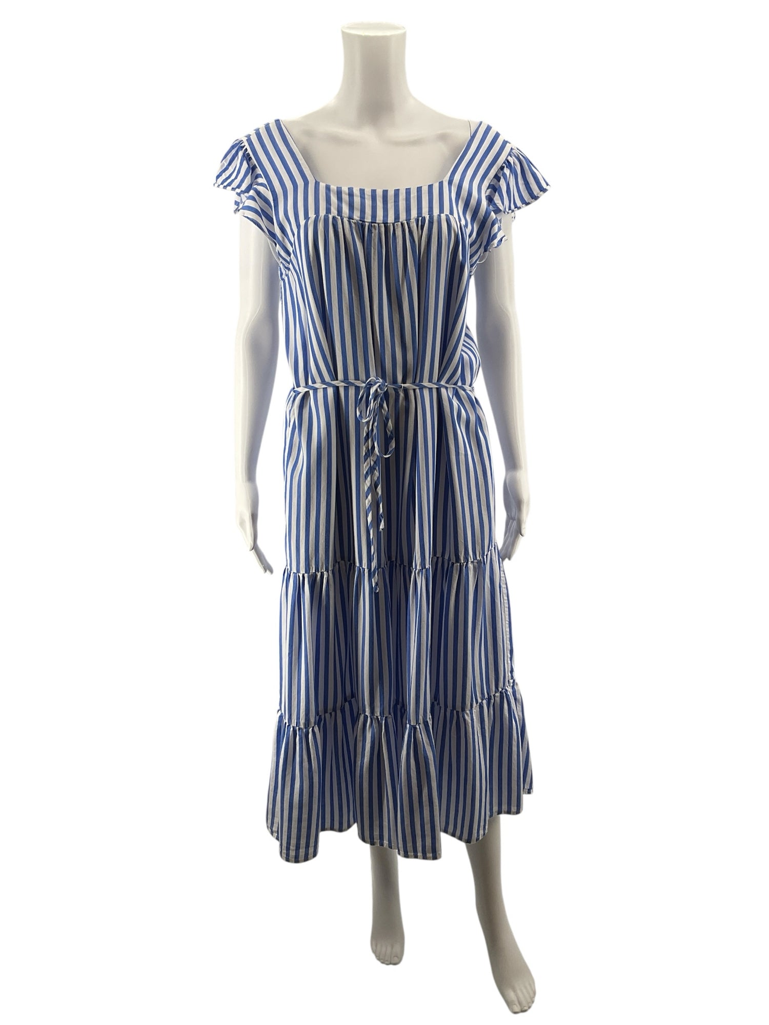 Draper James RSVP Off The Shoulder Tiered Maxi Dress Blue Stripe Small