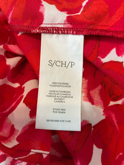 cabi White/Red Sleeveless Rose Top Floral Ruffle V-Neck Sleeveless Blouse Size Small - Size S