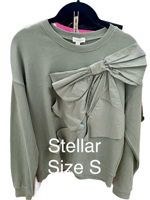 Stellah Size S Olive bow Casual Top - Downstairs