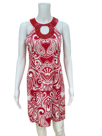 INC International Concepts Red Paisley Beaded Keyhole Dress Size 2