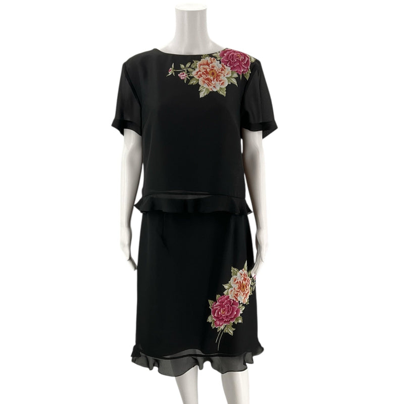 Virgo Black/Pink/Green Floral Pre-Owned Ladies 2 Piece Skirt Set - Size 14 - Margaret’s Fine Consignment