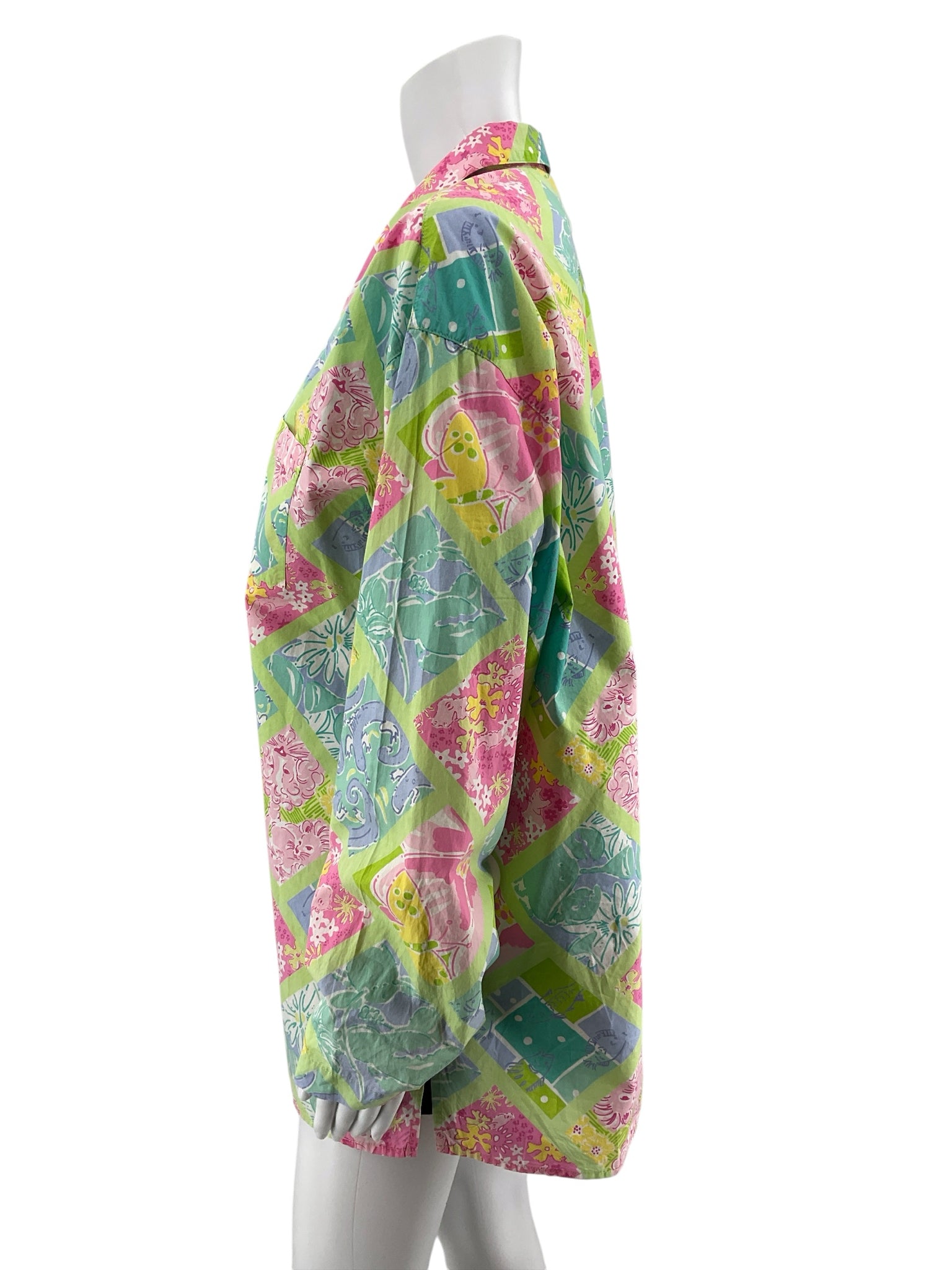 Lily Pulitzer Size XL lime/multi color Print Pre-Owned Casual Top - Downstairs