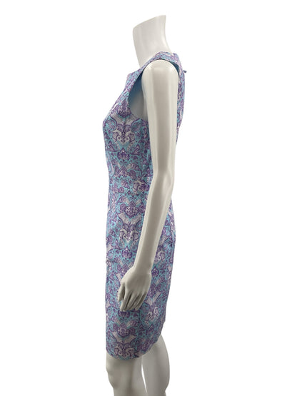 nicoblu Aqua/Purple Dress Aqua/Purple Floral Pre-Owned Ladies Dress - Size 2 - Size 2