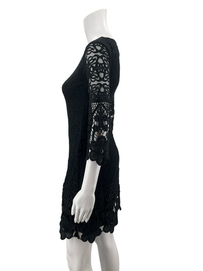 Alfani Petite Black Crochet Lace Bell Sleeve Tiered Mini Dress PP