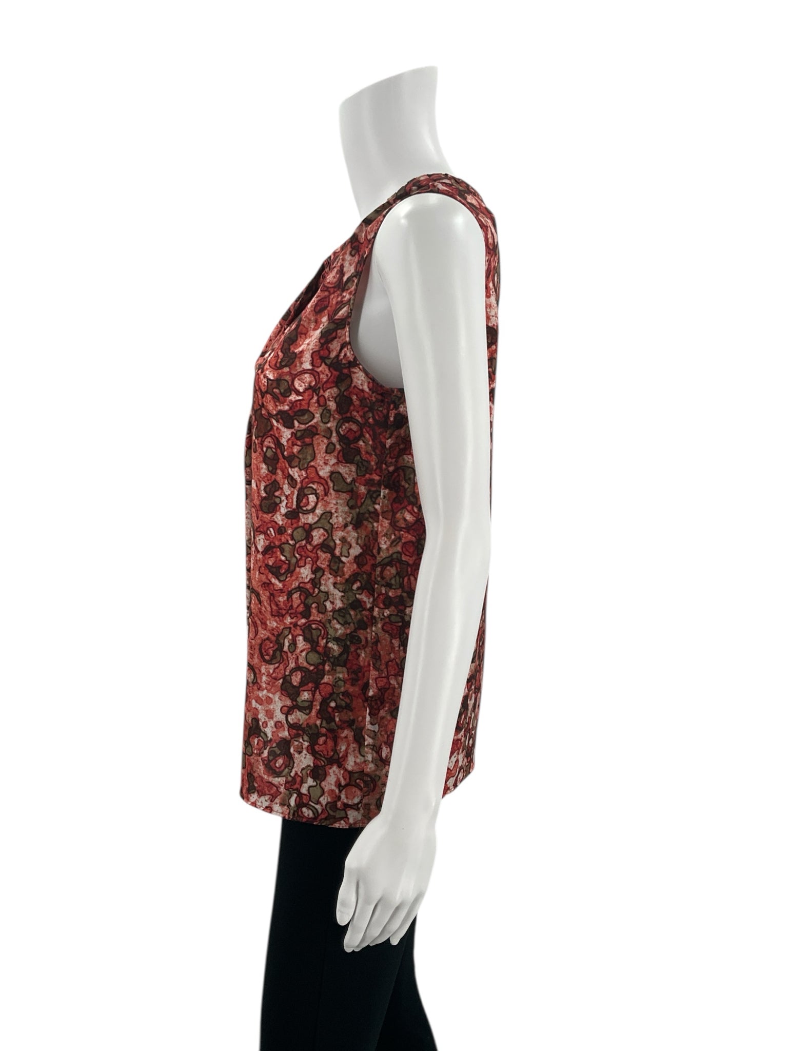Anne Klein Coral/Brown Print Pre-Owned Ladies Top - Size Small - Margaret’s Fine Consignment