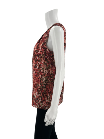 Anne Klein Coral/Brown Print Pre-Owned Ladies Top - Size Small - Margaret’s Fine Consignment