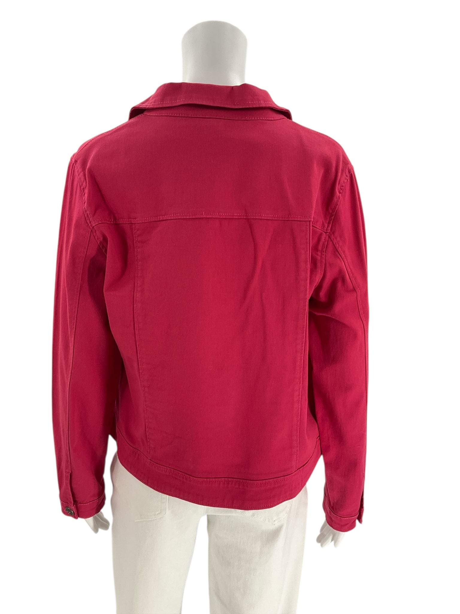 Back view of Skye's The Limit Pink Solid Jacket - Size Large, highlighting clean solid pink design and relaxed fit, pre-owned from Margaret's.