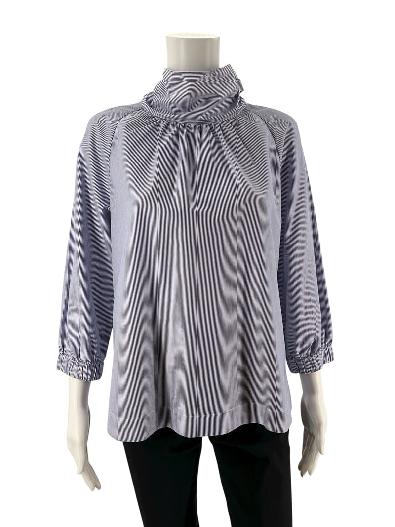 J Crew Blue/White Pinstripe Pre-Owned Ladies Top - Size 6