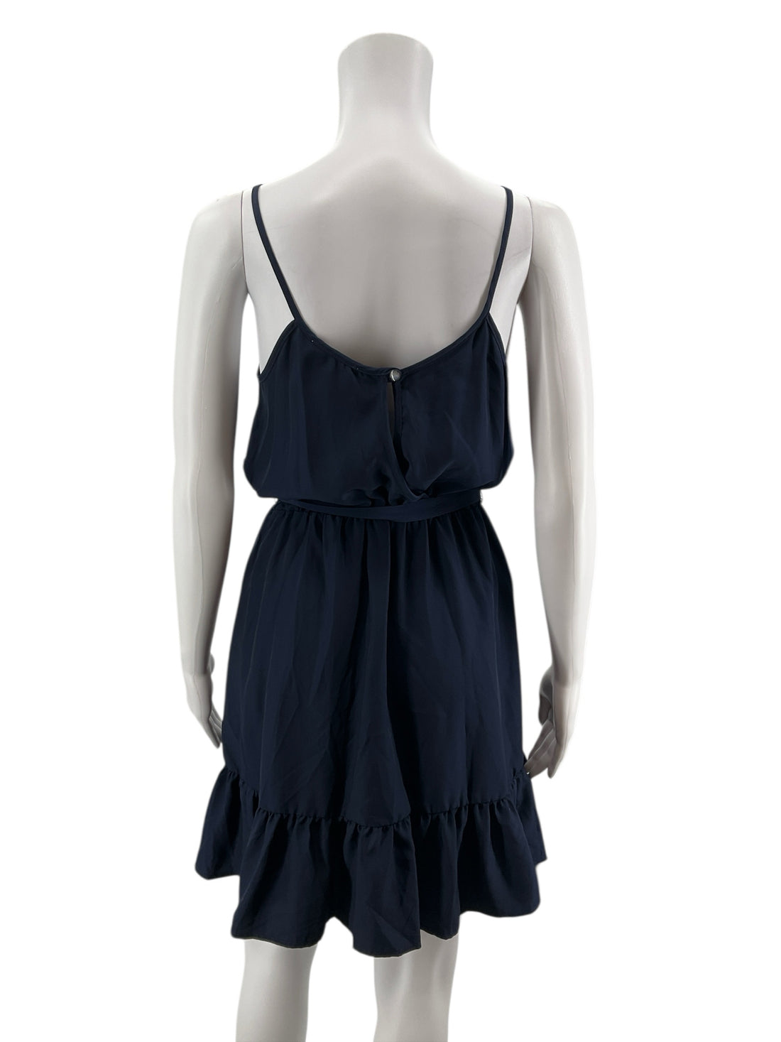 Pearle 88 Navy Blue Ruffle Hem Tie-Waist Mini Dress Size Small NWT