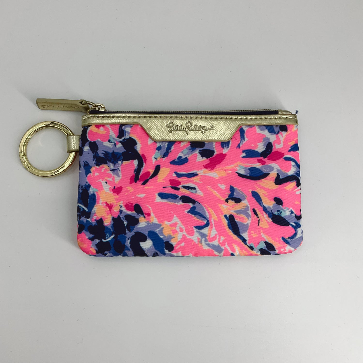 Lilly Pulitzer Multi-Color Floral Print Zip ID Case &amp; Keychain