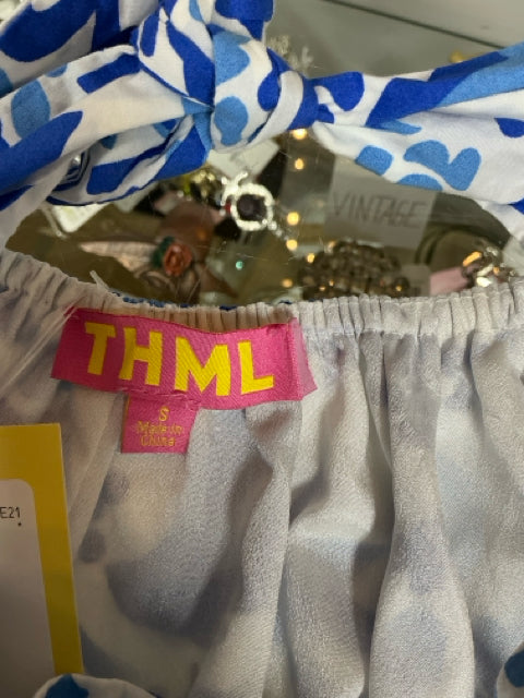 THML white/blue Midi Floral Tie-Back Midi Sundress Blue &amp;amp; White Size Small - Size S