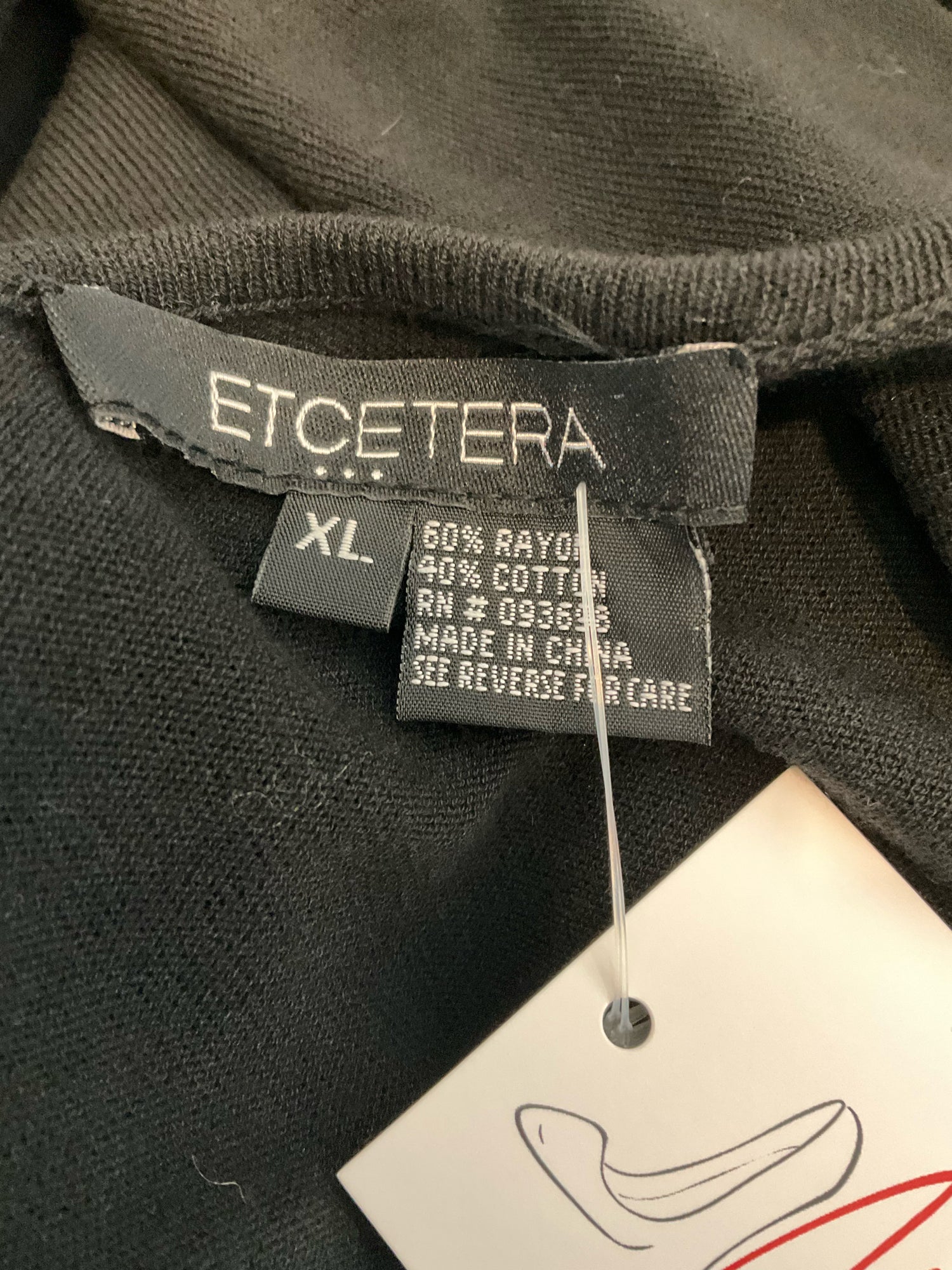 Etcetera Black Rayon Cotton Pintuck Long Sleeve Top XL