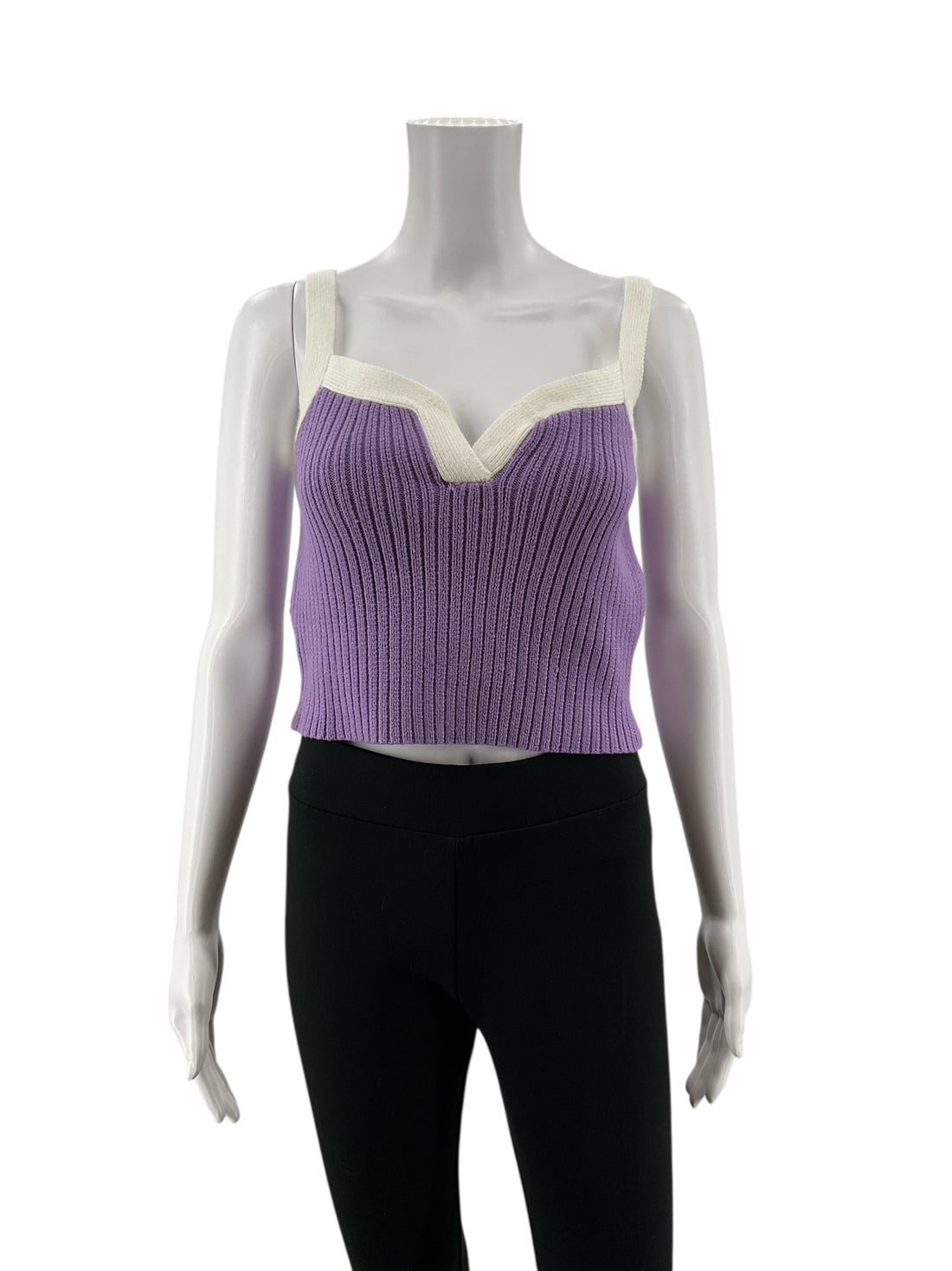 Listicle Lavender &amp; White Ribbed Knit Colorblock Crop Cami Tank Top Size Small