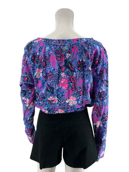 Lilly Pulitzer Luxletic Coralie Top Blue Peri Lapis Lazuli Floral Size Large
