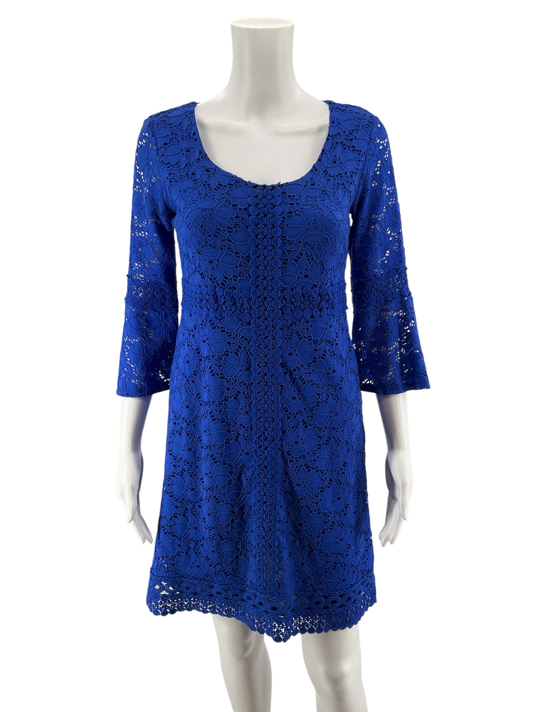 Alfani Petite Royal Blue Lace 3/4 Bell Sleeve Sheath Dress Size PP