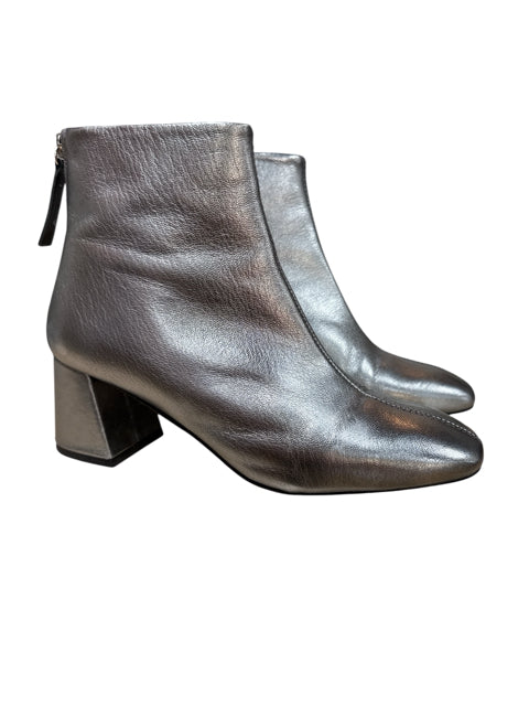 Topshop BROOKE Metallic Pewter Leather Ankle Boots NWT | Size 7.5