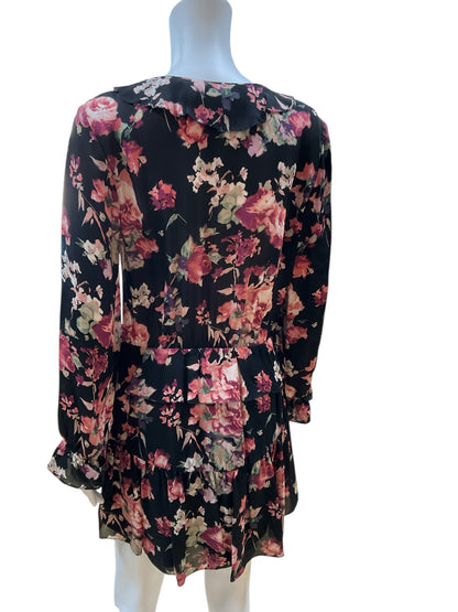 Joie Black/Mauve Floral Dress Size Medium - rear view