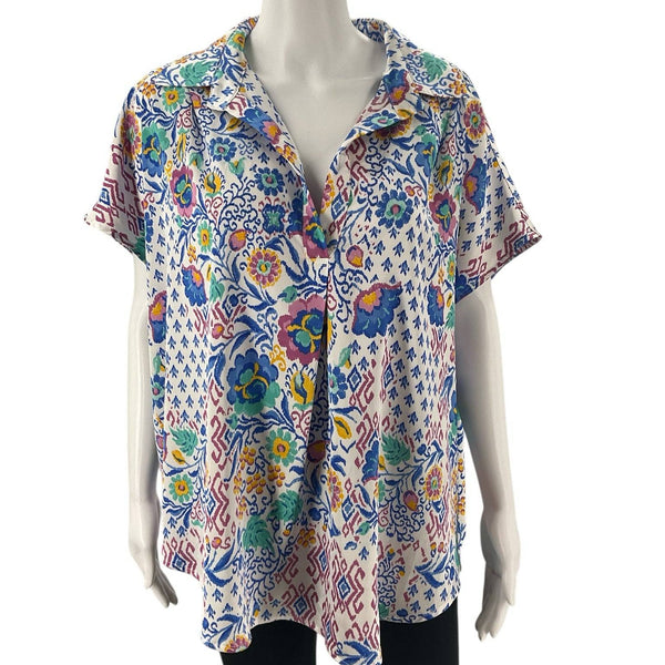 Jodifl White/Blue/Purple Floral Pre-Owned Ladies Top - Size Medium - Margaret’s Fine Consignment