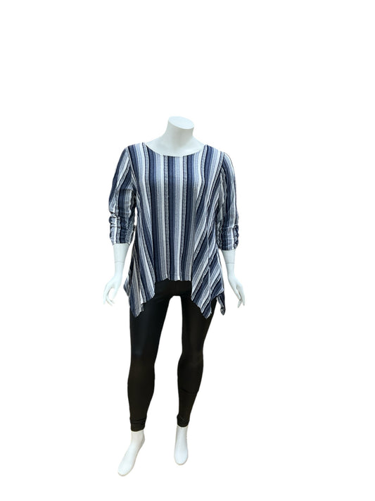 For The Republic Size 2XL Blue/Wwhite Striped Pre-Owned Casual Top, consignment