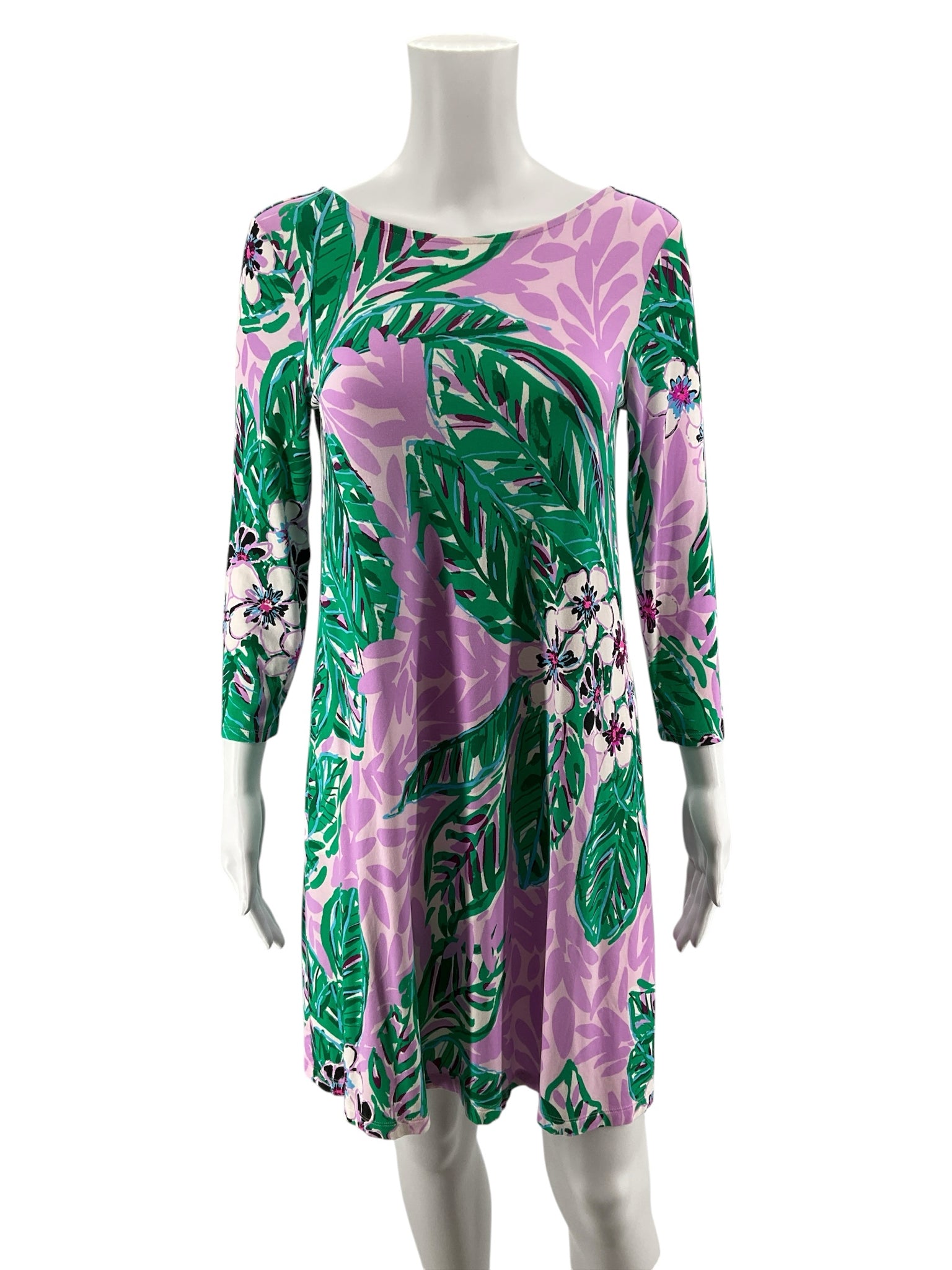 Lilly Pulitzer Lela Dress Tiki Palm Swing Dress Purple Green Size Small