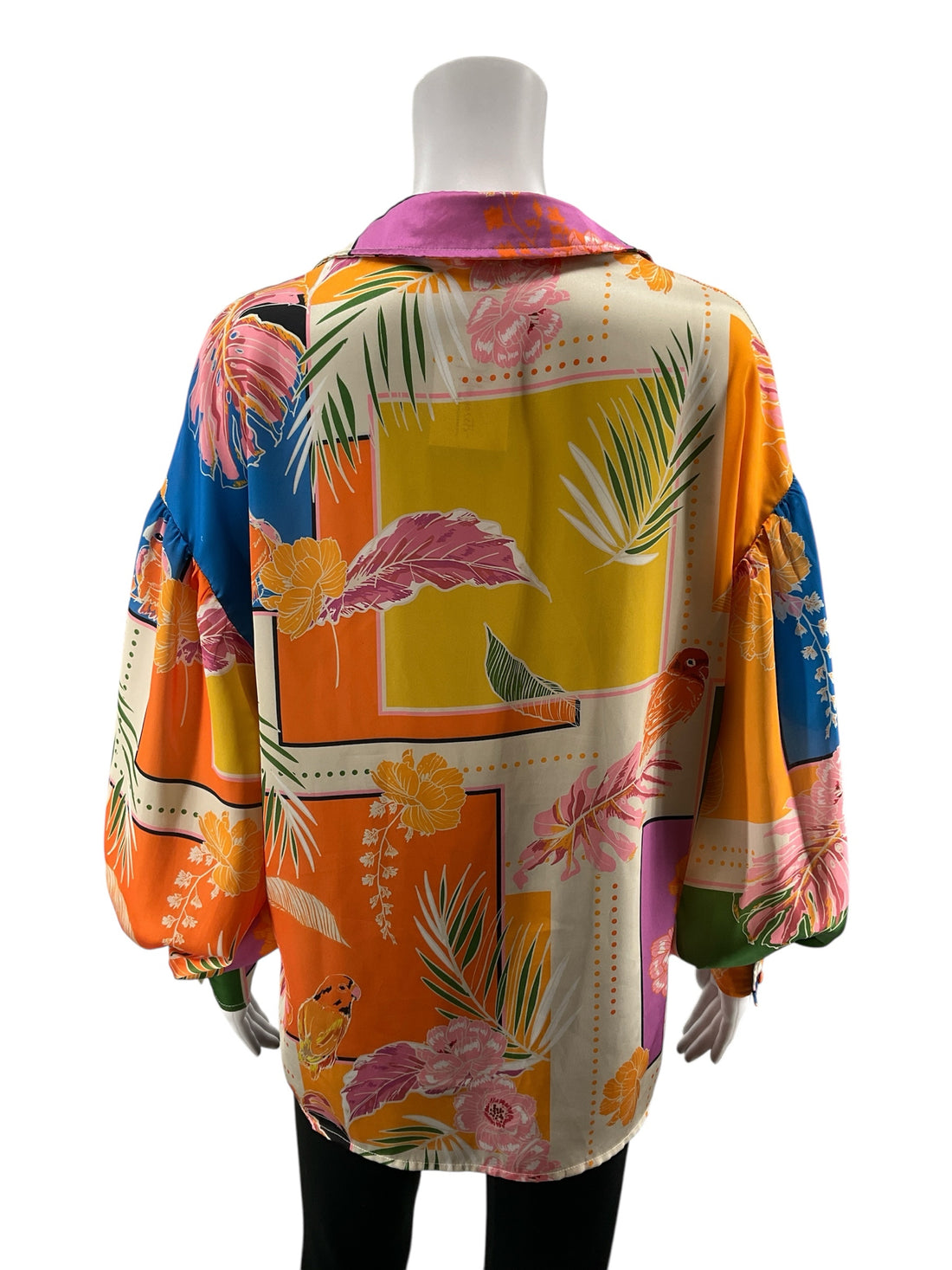 Fate Tropical Parrot Print Button-Down Blouse Size Small