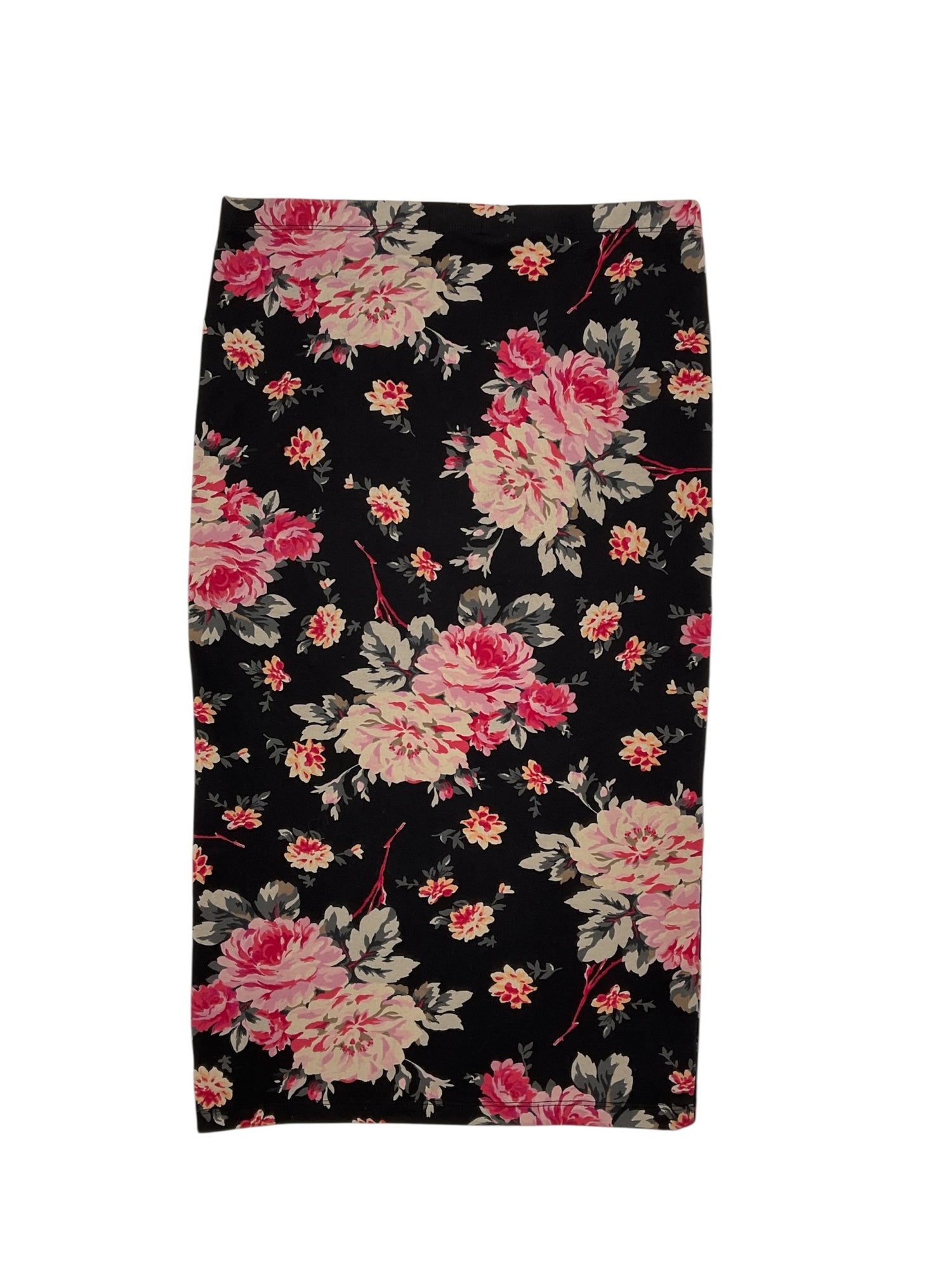 Express Black/Tan/Pink Skirt Black Pink Floral High-Waisted Pencil Midi Skirt Size Medium - Size M