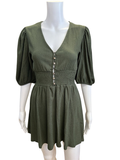 Glo Fashion Size S Olive Solid Consignment Ladies Dress