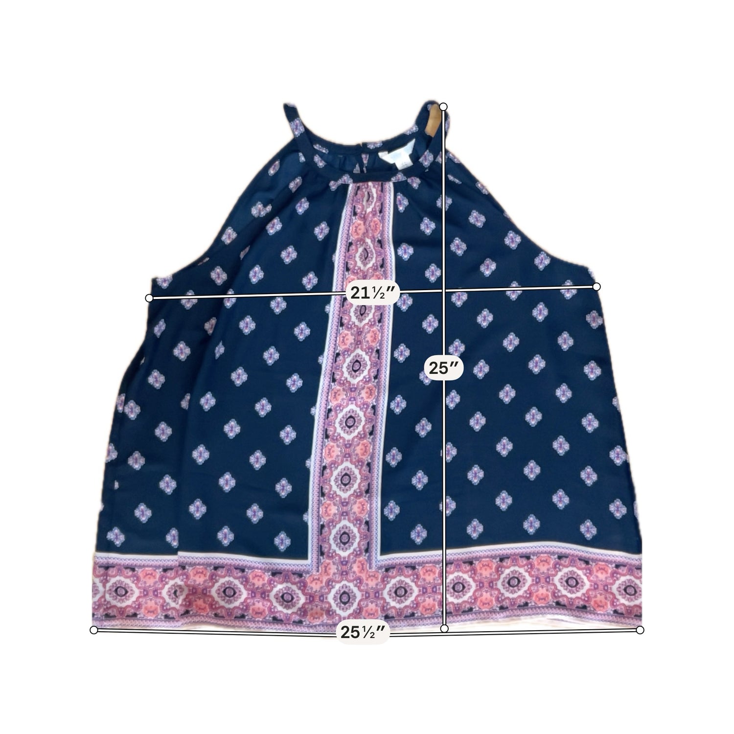 London Times Size XL Navy/Pink Print Pre-Owned Ladies Casual Top - Downstairs