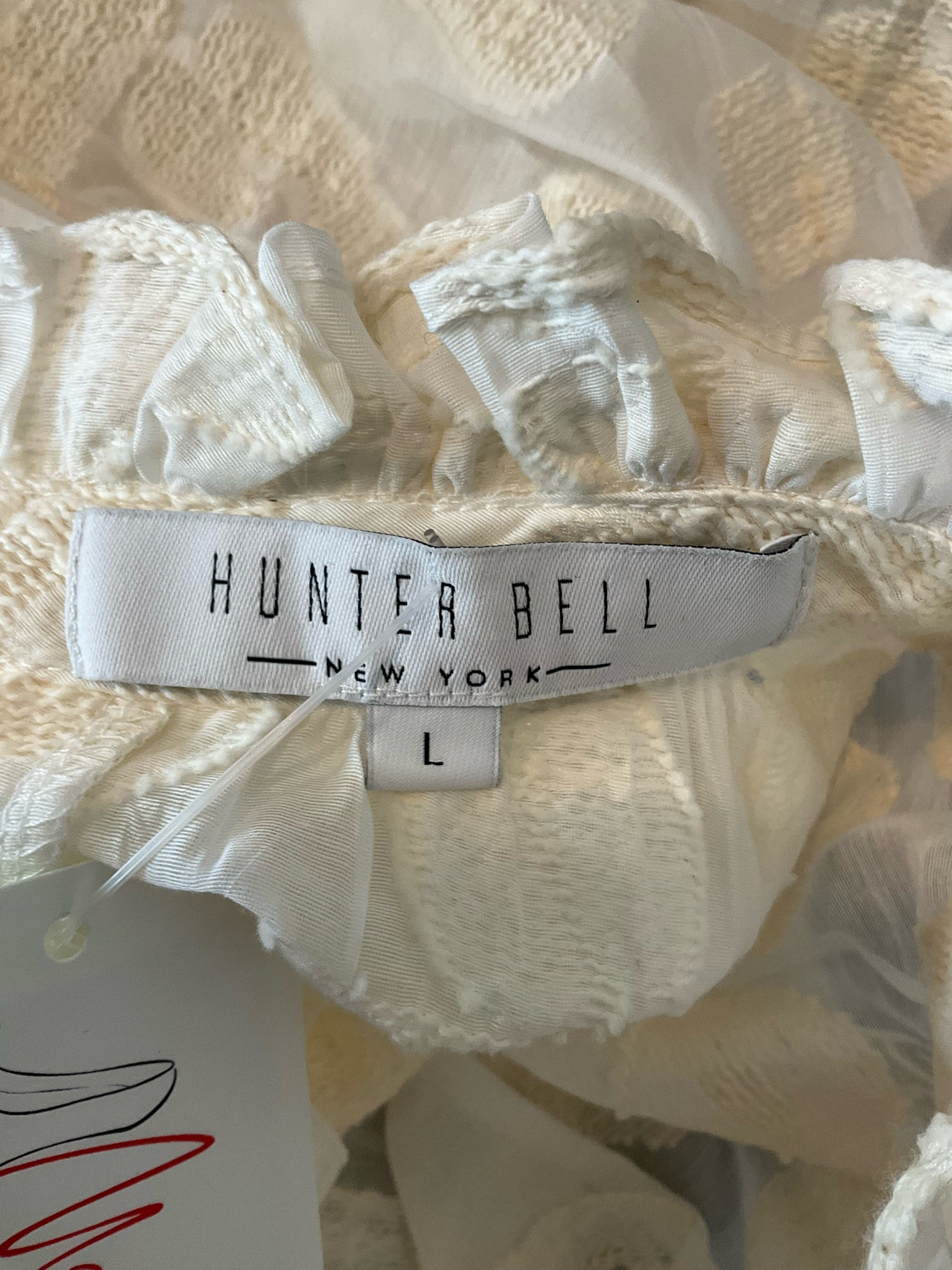 Hunter Bell Crawford Top Cream Jacquard Dot Ruffle Puff Sleeve Blouse Size Large