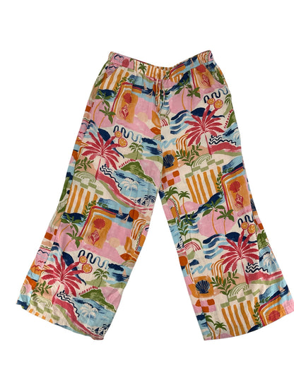 Label of Love Tropical Print Wide Leg Pants Rayon Linen Blend Size XL