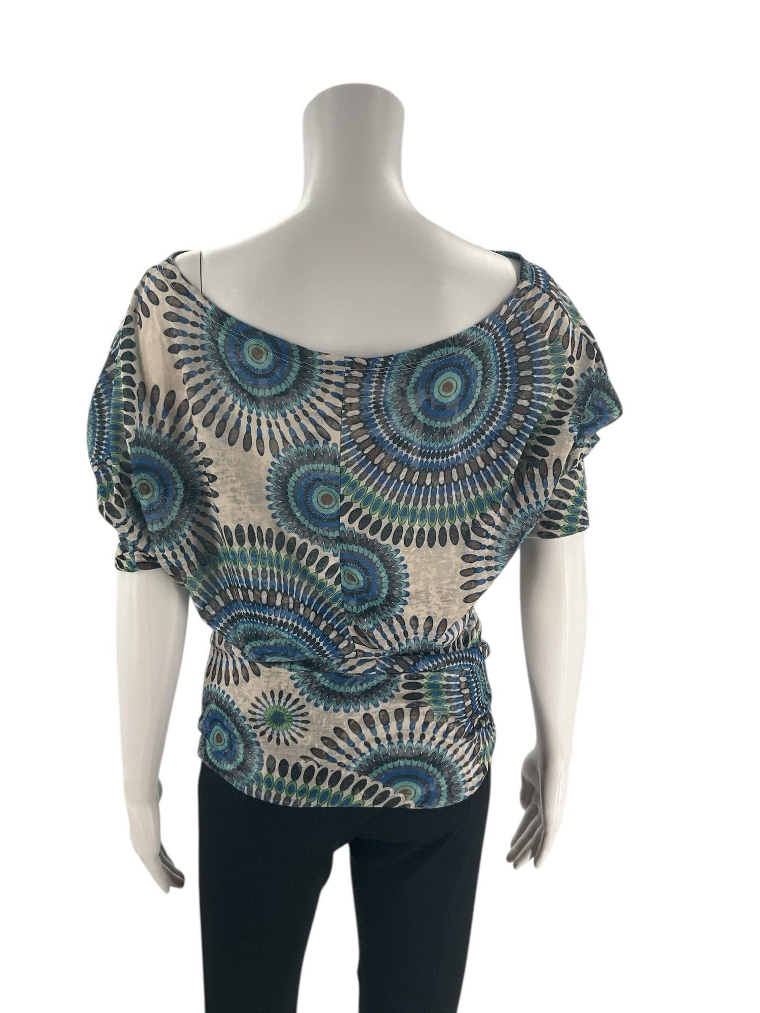 Swooh Blue/Green/White Print Pre-Owned Ladies Top - Size Small - Margaret’s Fine Consignment
