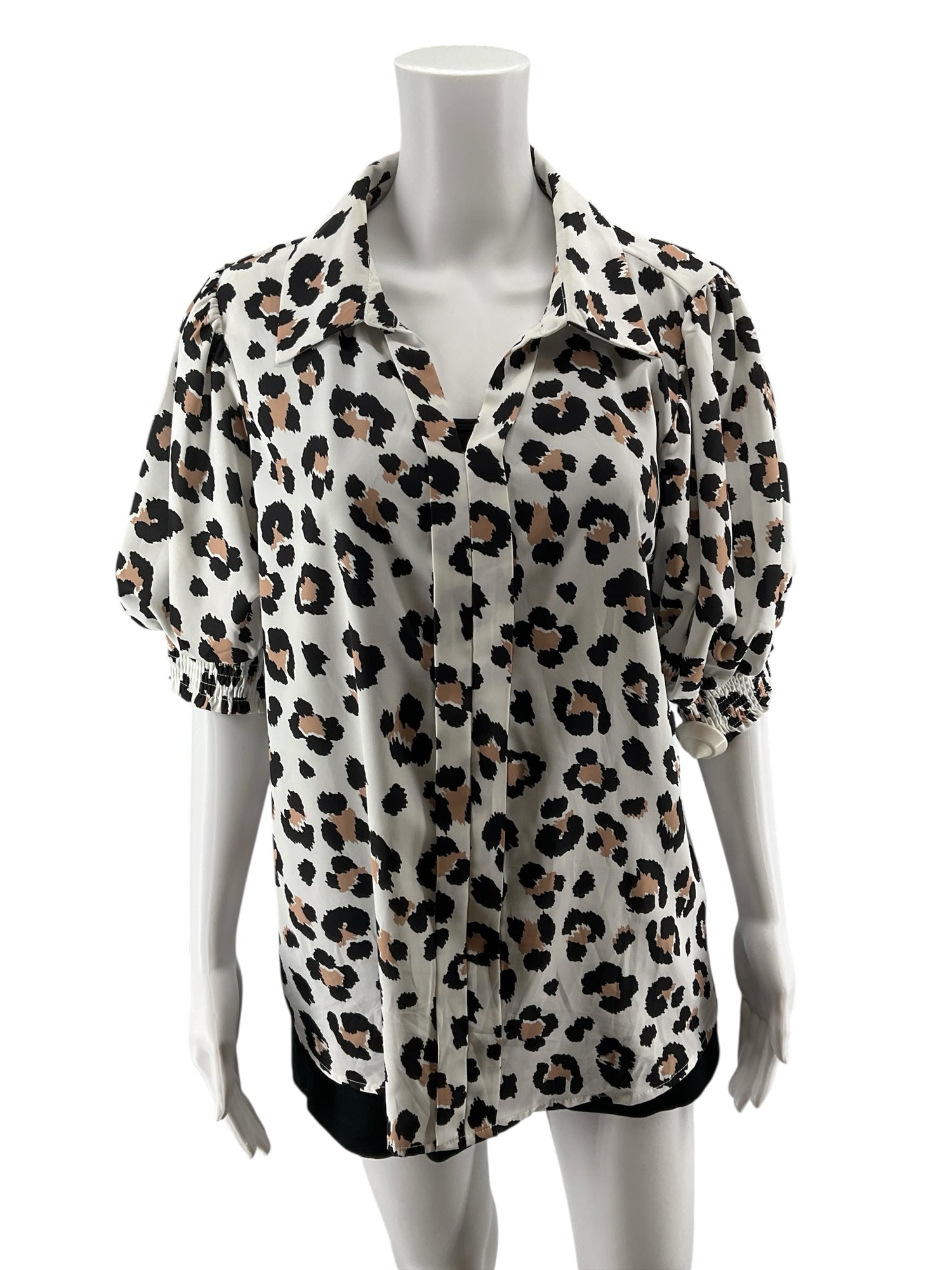 Jodifl Leopard Print Puff Sleeve Blouse | Size Large Animal Print Collared Top