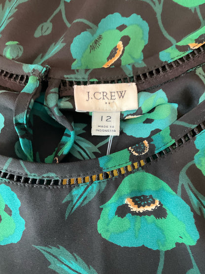 J.Crew Black/Green Sleeveless J. Crew Black &amp; Green Poppy Floral Sleeveless Shell Top Size 12 - Size 12