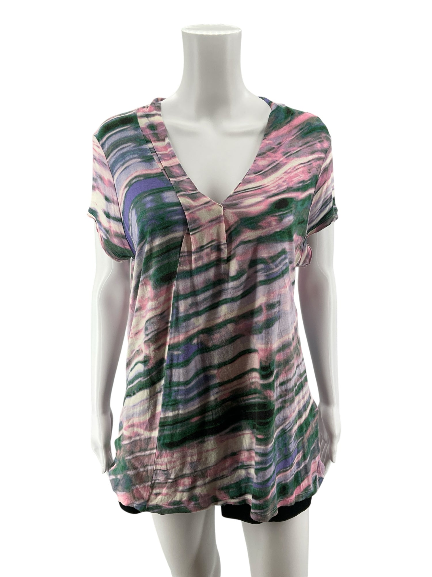 Simply Vera Vera Wang XL Watercolor Print V-Neck Top | Pre-Owned Rayon Blouse