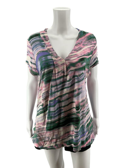 Simply Vera Vera Wang XL Watercolor Print V-Neck Top | Pre-Owned Rayon Blouse