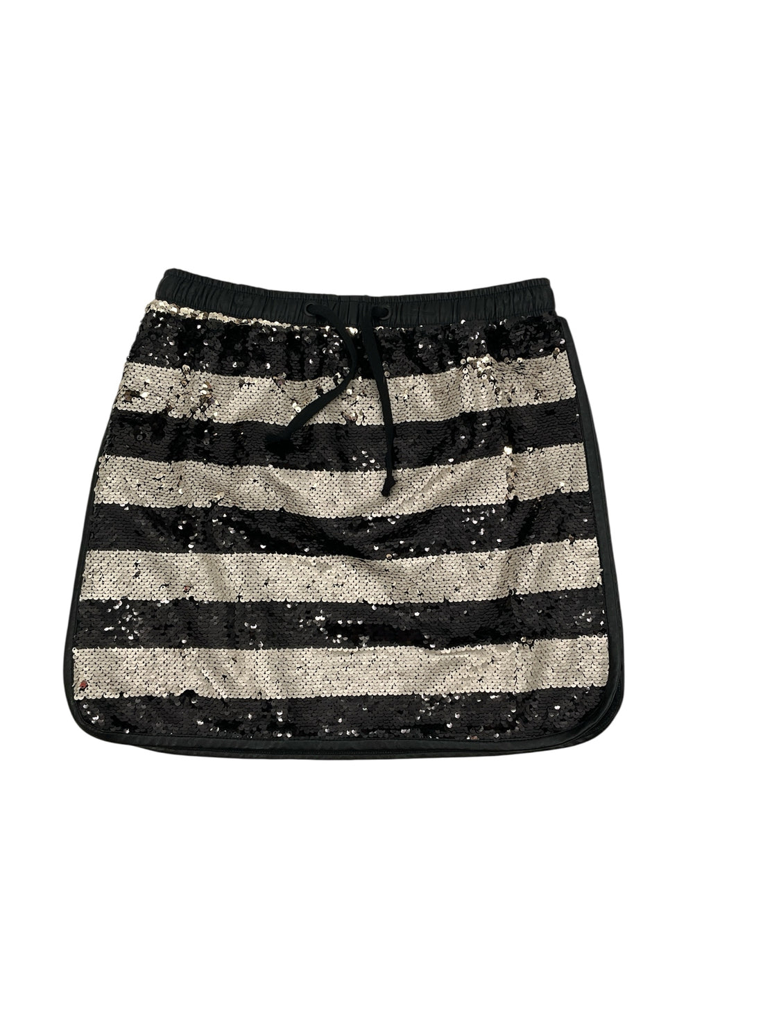 Gianni Bini black/white Skirt Sequin Stripe Mini Skirt Faux Leather Trim Black &amp; Silver Size Medium - Size M