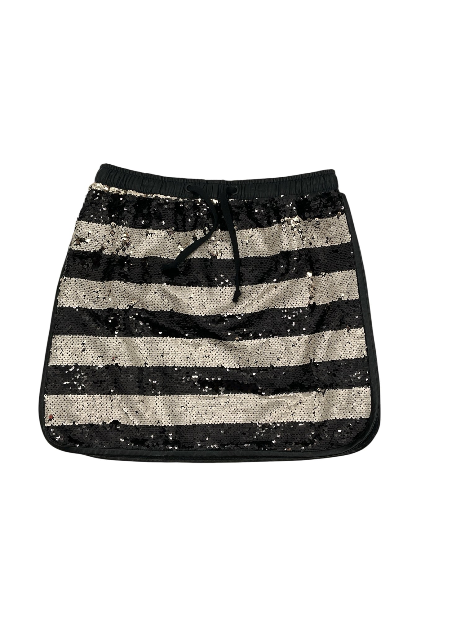 Gianni Bini black/white Skirt Sequin Stripe Mini Skirt Faux Leather Trim Black &amp; Silver Size Medium - Size M