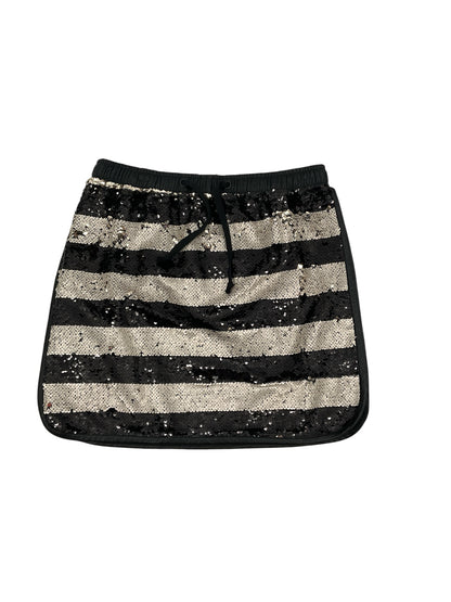Gianni Bini black/white Skirt Sequin Stripe Mini Skirt Faux Leather Trim Black &amp; Silver Size Medium - Size M