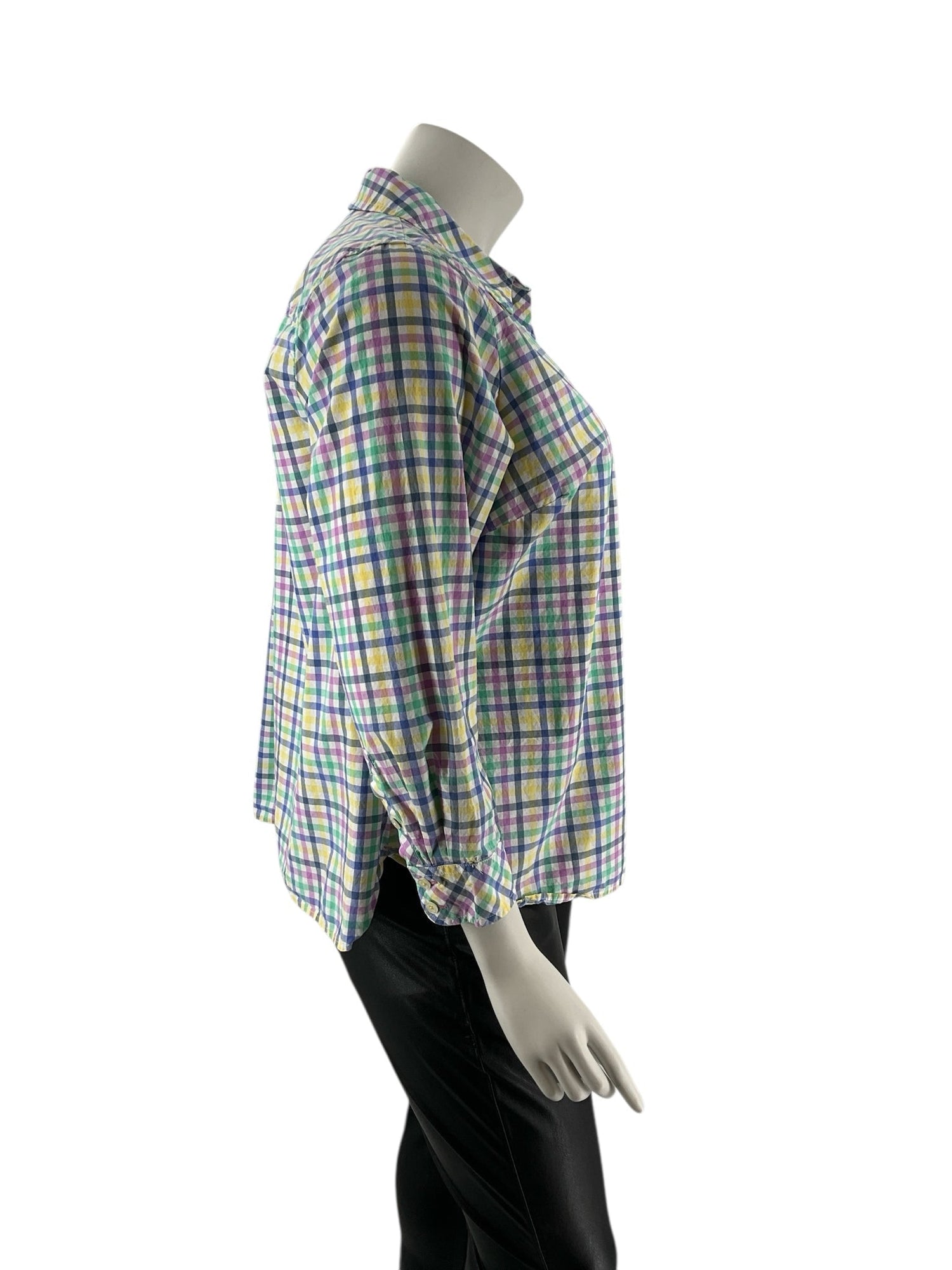 Talbots White/Blue/Green/Pink Checkered Ladies Casual Top -  Size 3X Petite