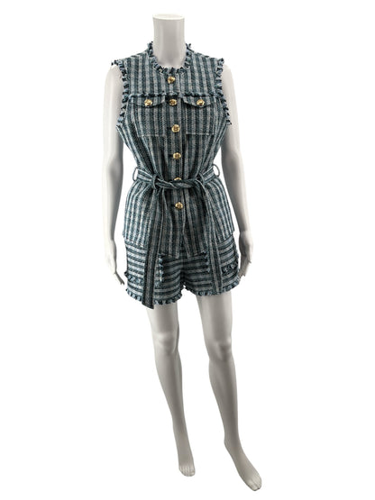 Cinq à Sept Elara Striped Tweed Vest with Frayed Hem Size 4