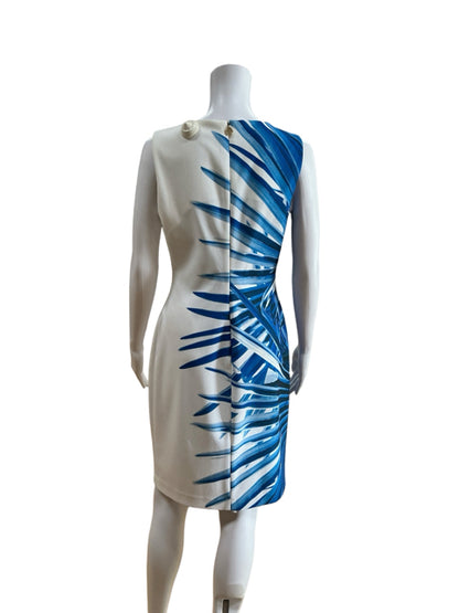 Tommy Hilfiger Blue &amp; White Palm Leaf Print Sheath Dress Size 8