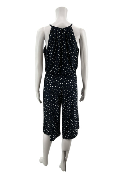 London Times Navy/White Polka Dot Pre-Owned Ladies Jumpsuit - Size 6 Petite