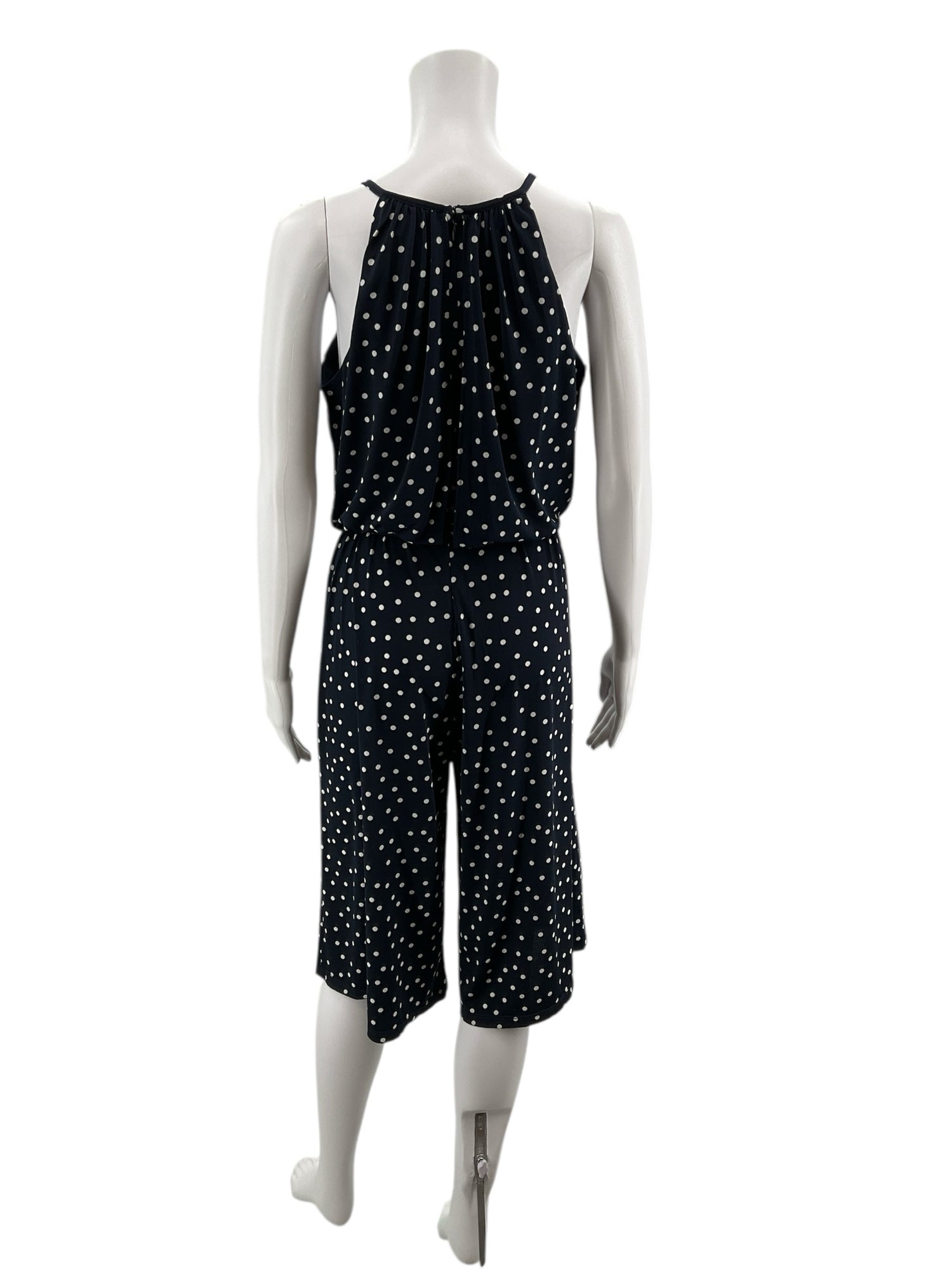 London Times Navy &amp; White Polka Dot Halter Jump Suit – Women’s Size 6 Petite - ONLINE ONLY