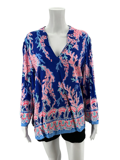 Lilly Pulitzer Tatum Tunic Top Peel and Eat Coral Print Size Large