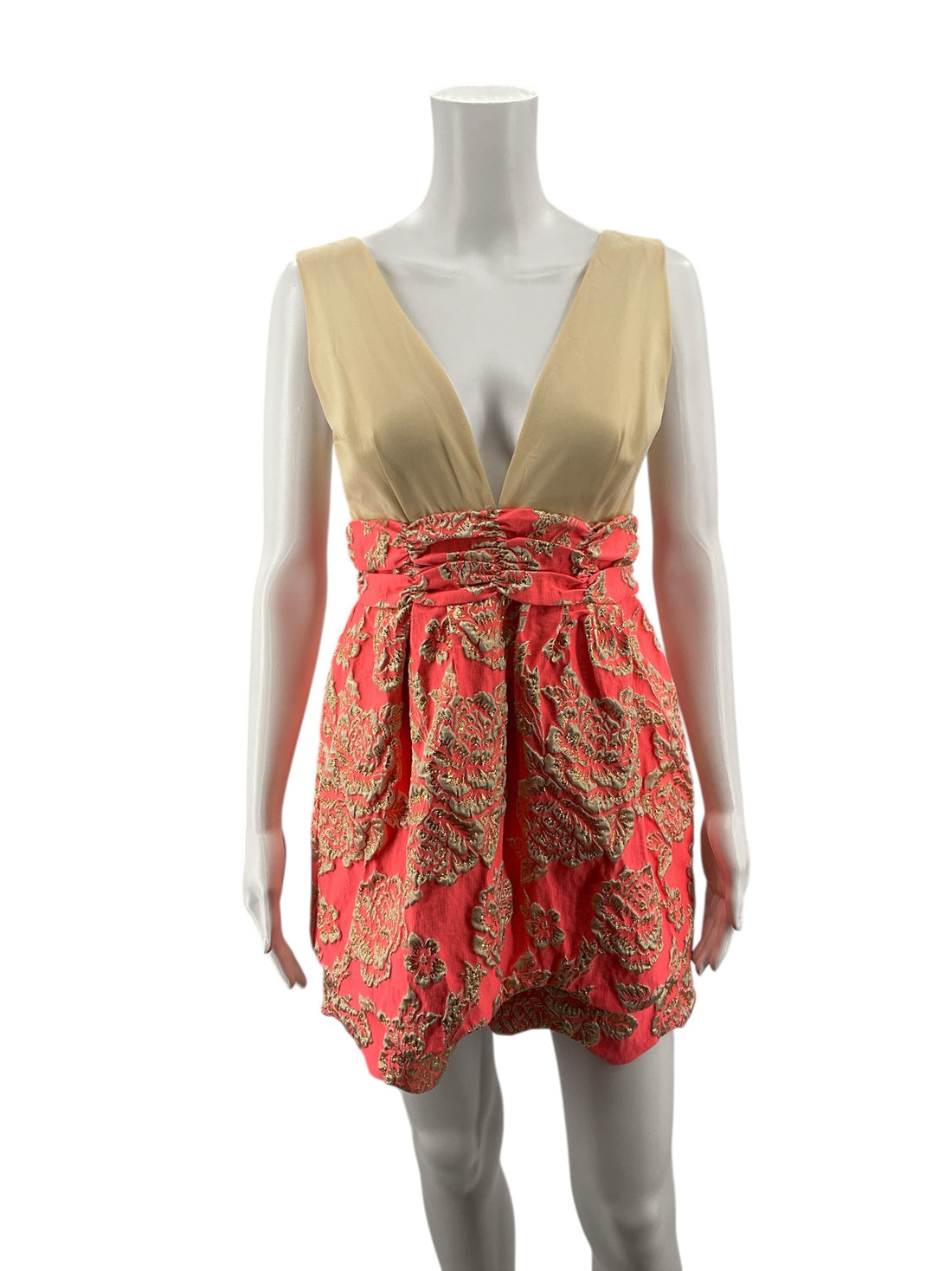 Luxxel Beige/Coral Floral Pre-Owned Ladies Dress - Size Small