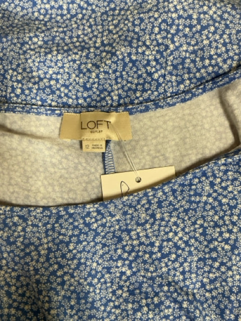 LOFT Outlet Floral Jersey Midi Dress Blue White Stretch Knit Size 12 - ONLINE ONLY